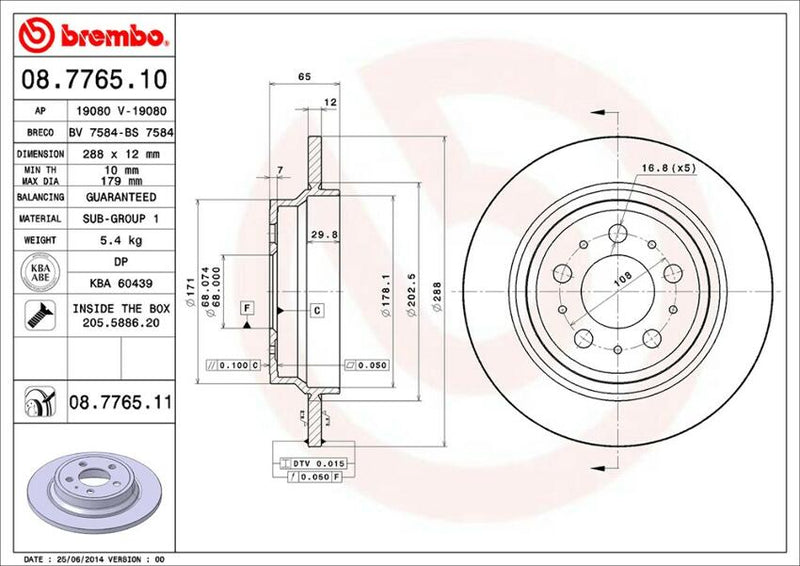 Pair of Premium UV Coated Brembo Rear Rotors for Volvo S80 S60 V70