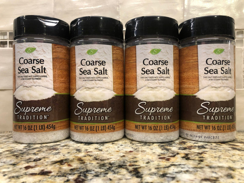 4 JARS Supreme Tradition Coarse Sea Salt 16 oz fish beef chicken fries