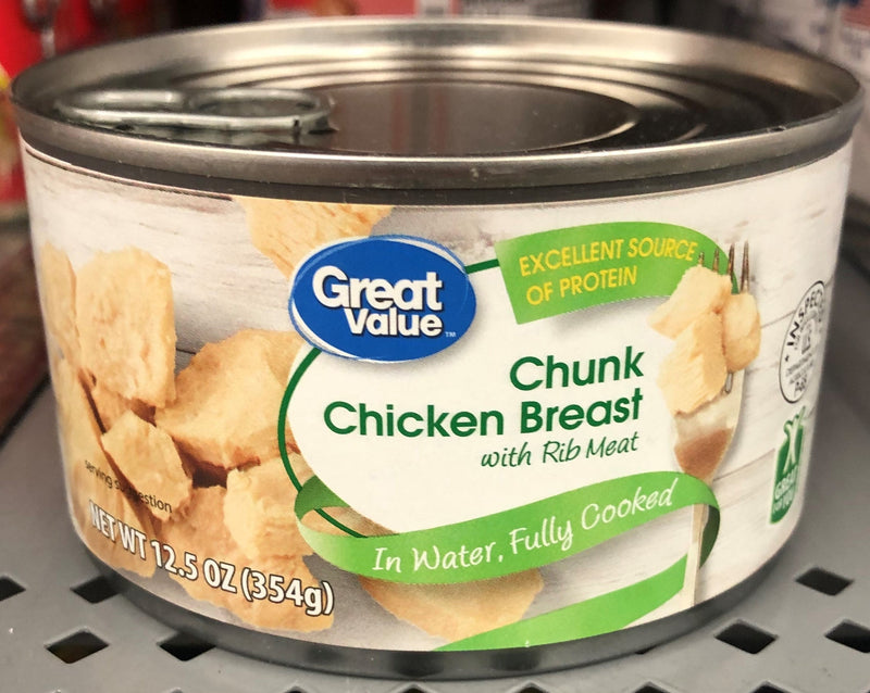 6 CANS Great Value Fully Cooked Chunk Chicken 12.5 oz with rib meat