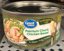 6 CANS Great Value Cooked Premium Chunk Chicken Breast Meat in Water 12.5 oz