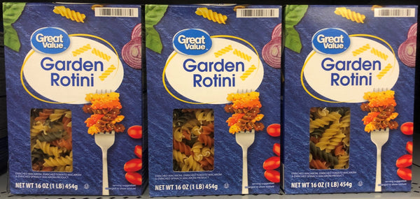 3 BOXES Great Value Garden Rotini Pasta 16 oz Enriched Multicolor Salad Parmesan