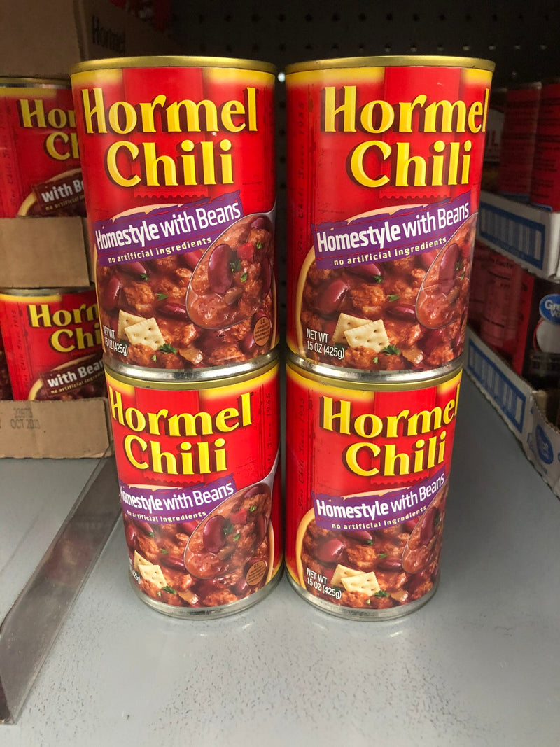 4 CANS Hormel Homestyle Chili With Beans 15 oz Can Hamburger Sauce Hot Dog