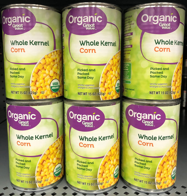 6 CANS Great Value Organic Whole Kernel Corn 15 oz Can Maize Yellow Soup