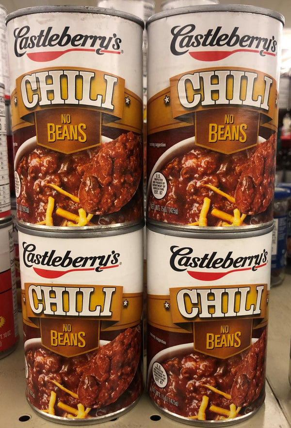 4 CANS Castleberry's Chili No Beans 15 oz Can Beef Hot Dog Nachos