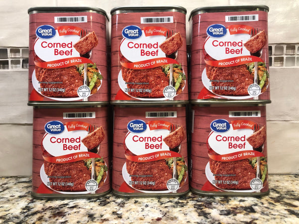 6 CANS Great Value Corned Beef 12oz Can Sandwich Meat Spread with Key