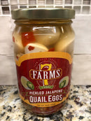 Cajun Classics 7 Farms Pickled Jalapeno Quail Eggs 16 oz Jar Can