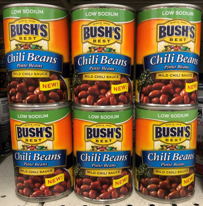 6 CANS Bush's Best Low Sodium Pinto Beans in Mild Chili Sauce 15 oz Can