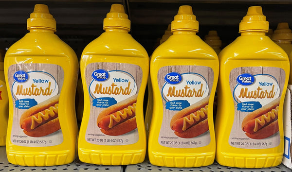 4 Squeeze Bottles of Great Value Yellow Mustard 20 Oz Deli Hot Dog