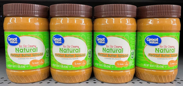 4 JARS Great Value Natural No Stir Creamy Peanut Butter 16 oz Sandwich