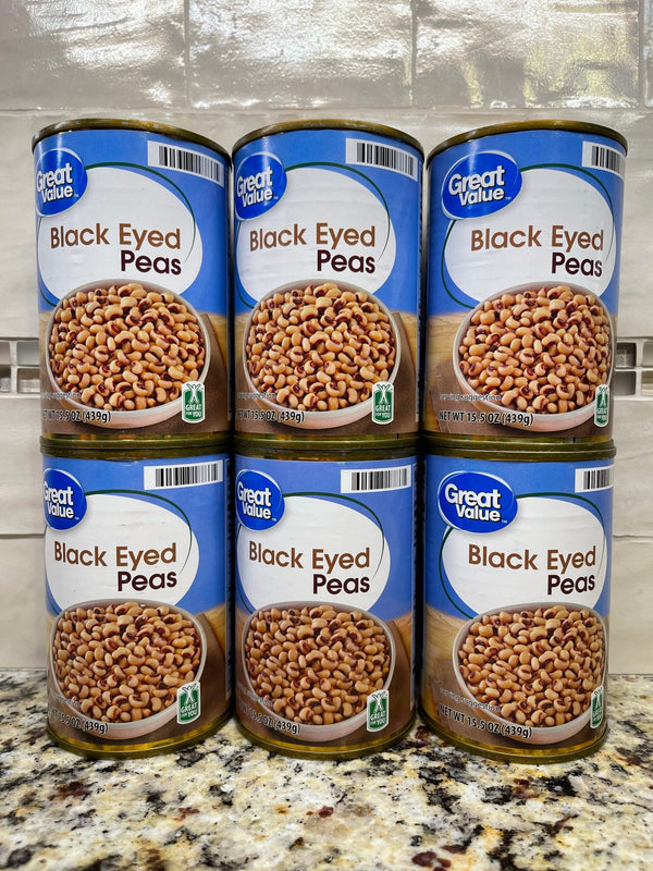 6 CANS Great Value Black Eyed Peas 15 oz Can Vegetable Soup Salad Chili