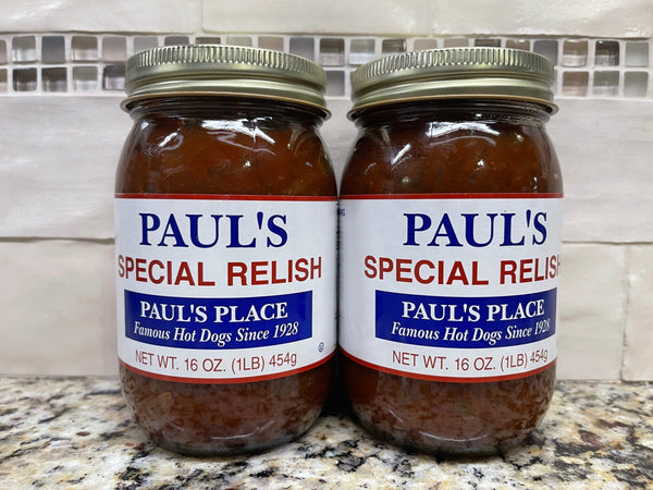 2 JARS Paul's Place Special Relish 16 oz Hot Dog Hamburger Sauce Wiener