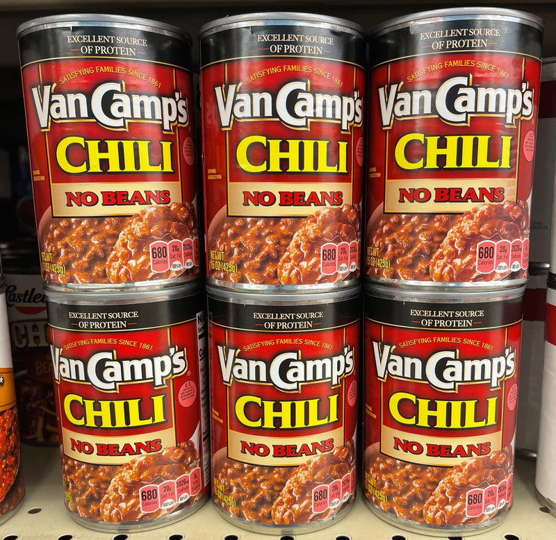 6 CANS Van Camp's Chili with NO Beans 15 oz beef pork queso