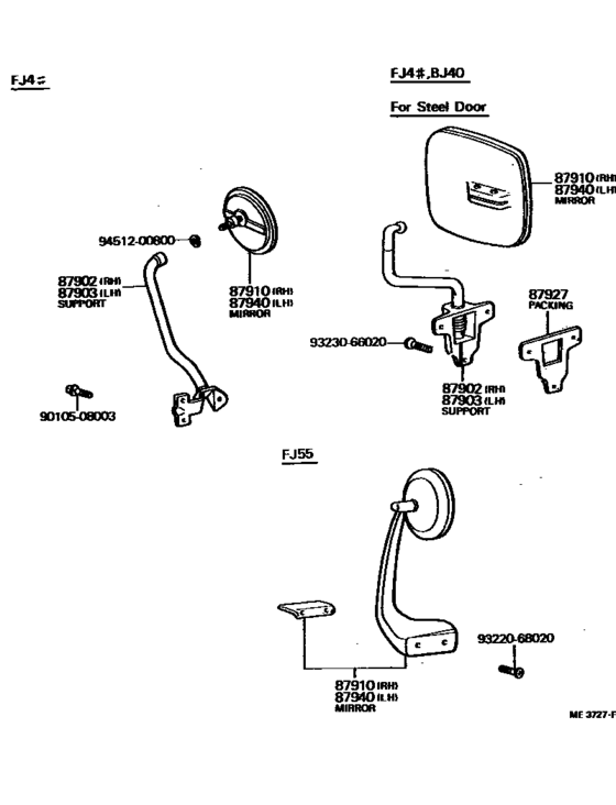 Door Mirror Head for Toyota Land Cruiser FJ40 FJ45 for Early to 76