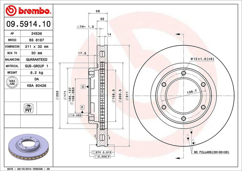 New Pair Brembo Front Brake Rotors for Land Cruiser Ford Excursion F-250 F-350