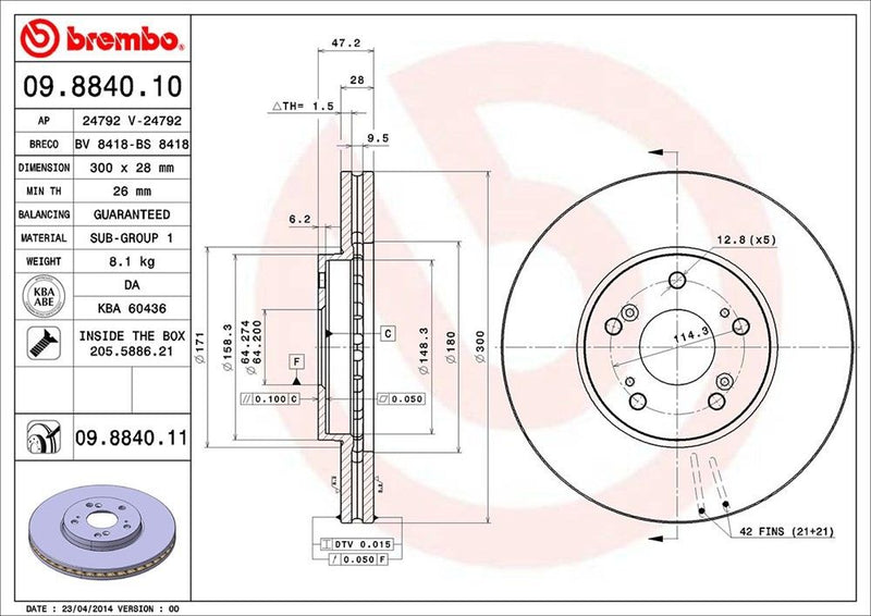 Pair Brembo Brake Rotors for Acura CL MDX TL TSX Honda Accord Odyssey Pilot