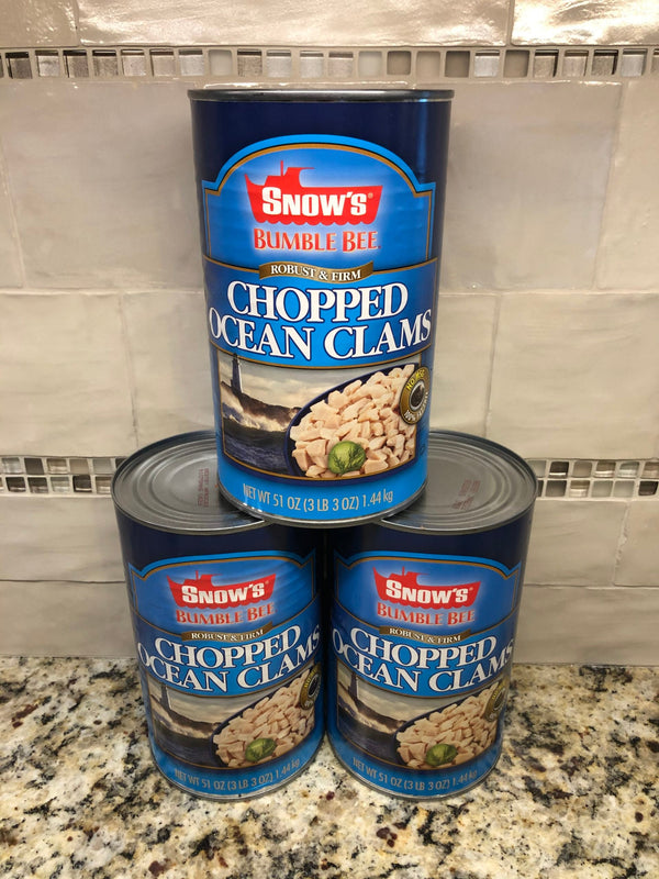 THREE 3lb 3oz CANS BUMBLE BEE Snow's Ocean Chopped Clams Can Chowder FREE SHIP