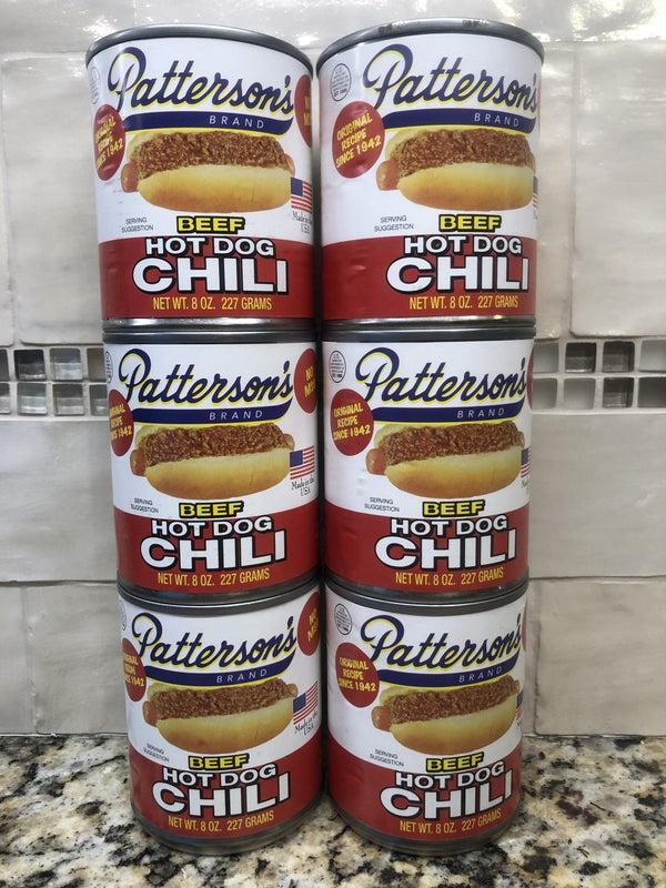 6 CANS Pattersons Beef Hot Dog Chili Original Recipe 8 oz Can Sauce Hamburger