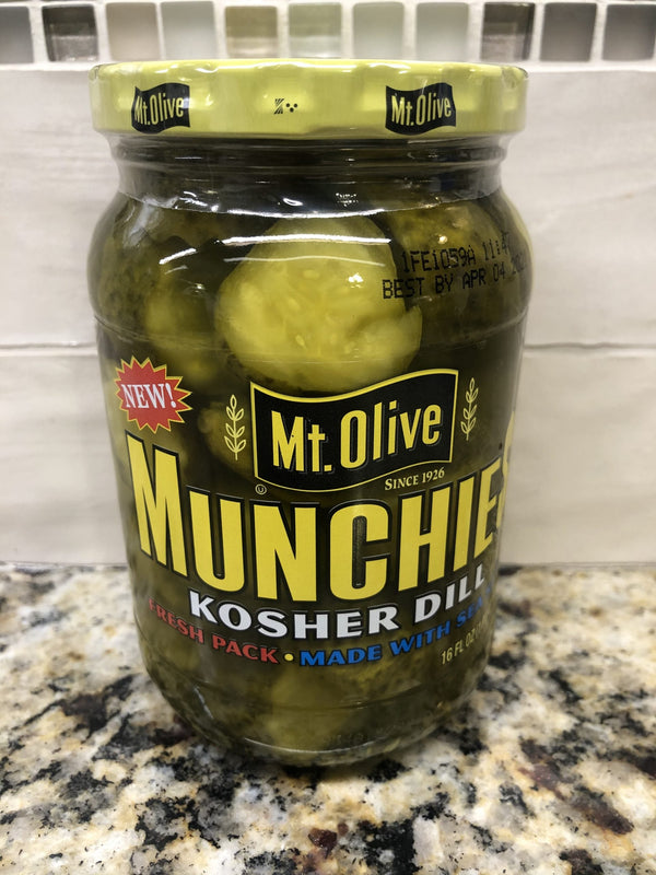 Mount Olive Munchies Kosher Dills Pickles 16 oz Jar Mt Made with Sea Salt