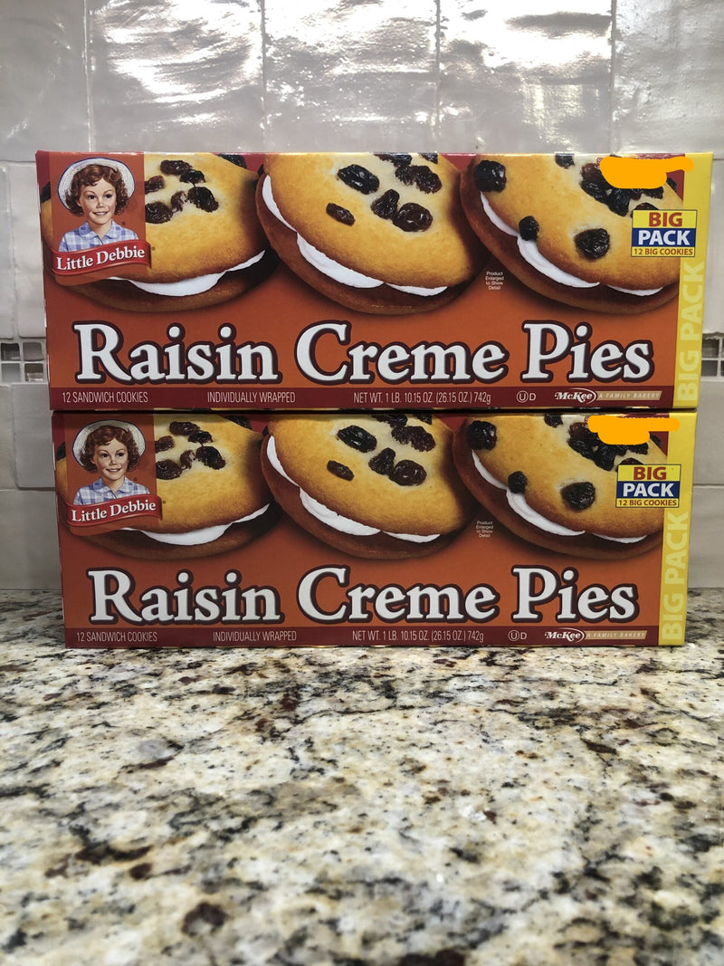 2 Big Pack Little Debbie Raisin Creme Pies Cookies Icing Soft Vanilla Sandwich