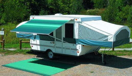 8 ft Campout Bag Awning in Bordeaux Burgundy Stripes for Pop Up Camper Trailer-21010