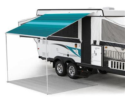 13 ft Campout Bag Awning in Teal Blue Denim Stripes for Pop Up Camper Trailer-0