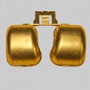 Weber brass carburetor float assembly, reverse view of the same single assembly on light gray background