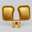 Weber brass carburetor float assembly, front view on light gray background