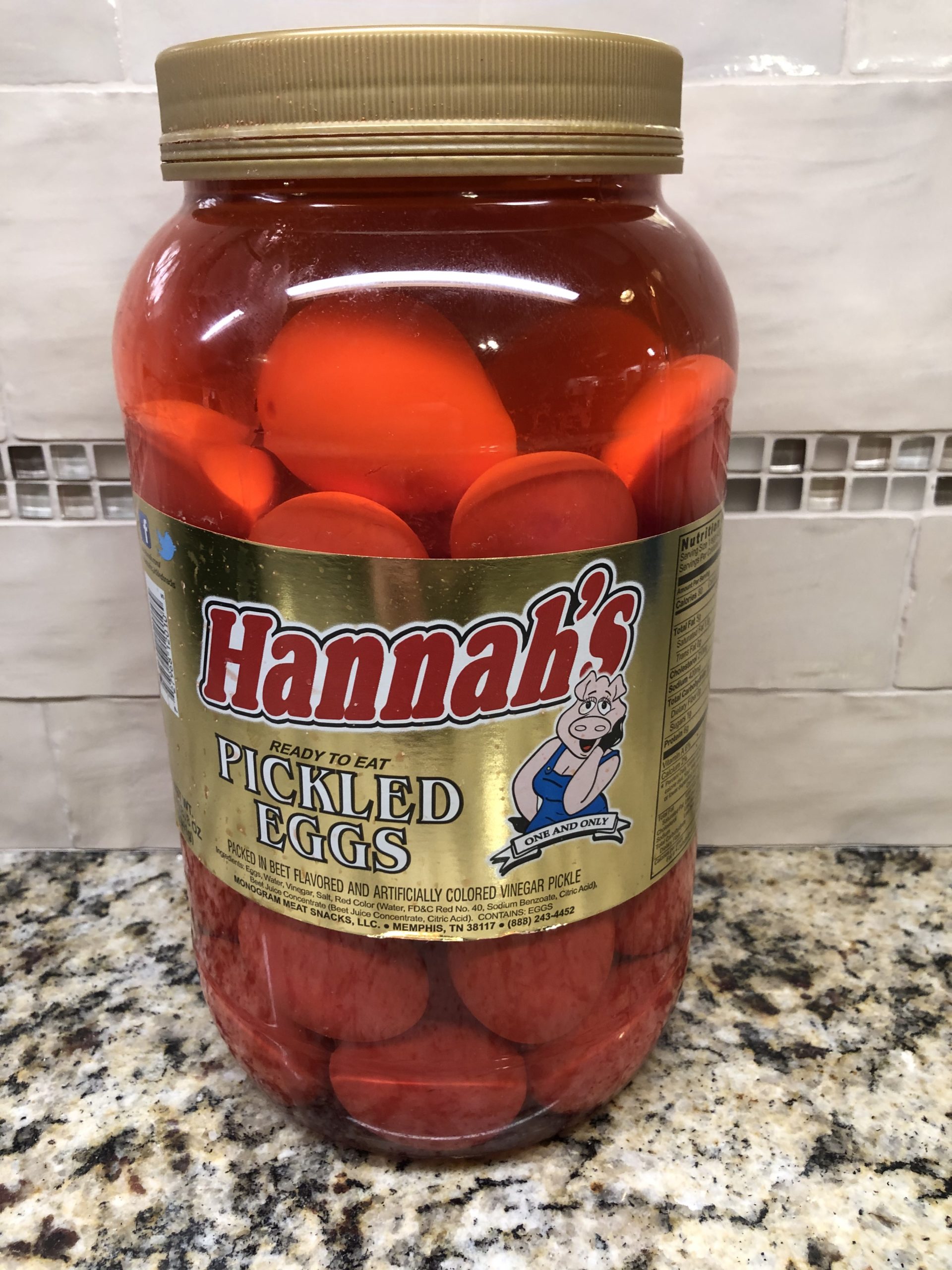 1 Gallon Jar Hannah's Ready to Eat Pickled Eggs 4 1/2 lbs FREE SHIP