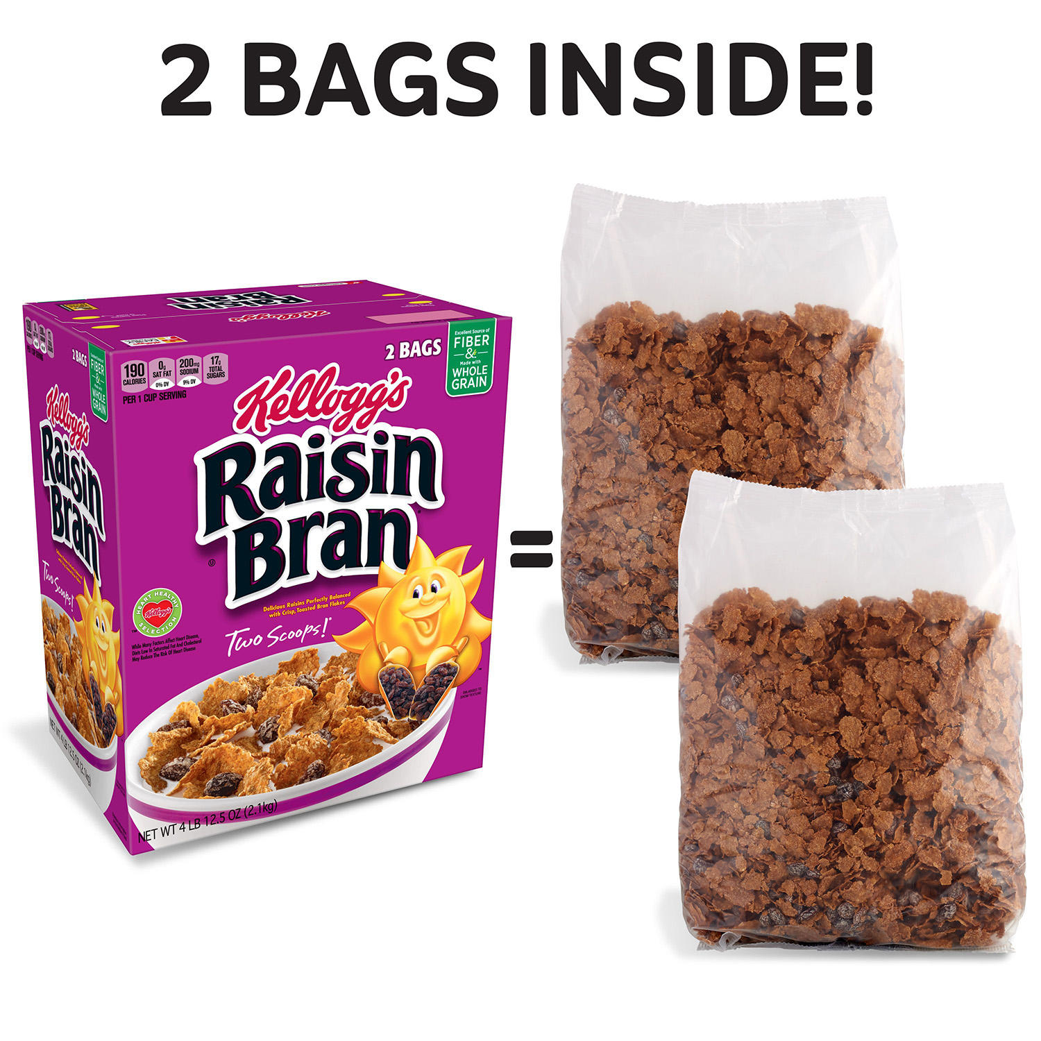 Kellogg's Raisin Bran Cereal 76.5 oz 2 Bags Breakfast Scoops