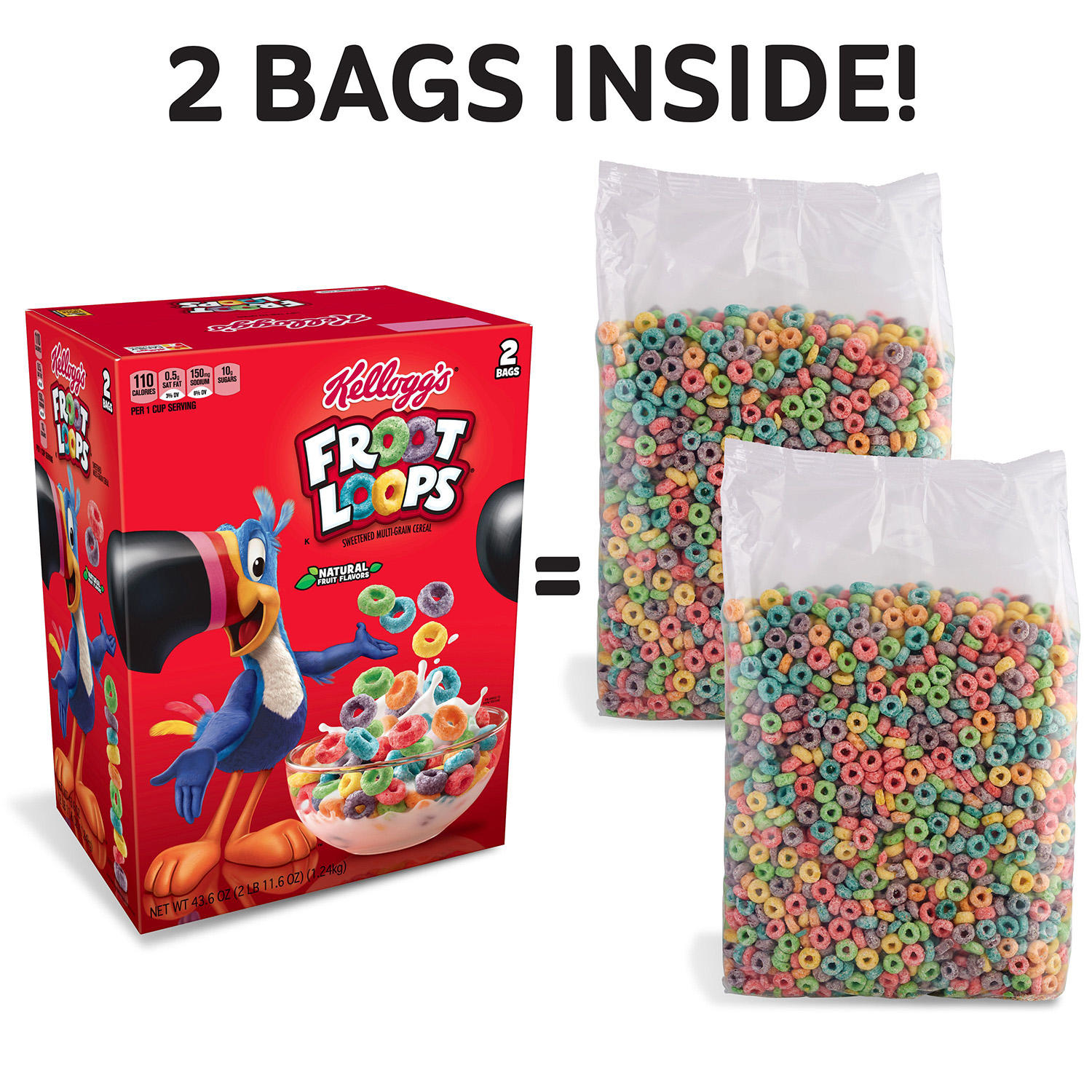 Kellogg's Froot Loops Cereal 43.6 Oz 2 Bags Toucan Whole Grain Fruit ...