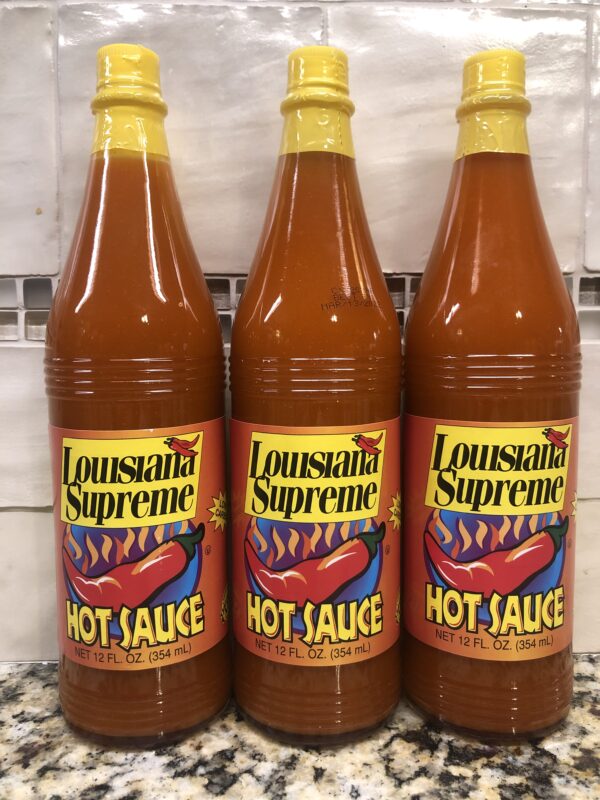 3 BOTTLES Louisiana Supreme Hot Sauce 12 oz Bottle Wing Tabasco Chili