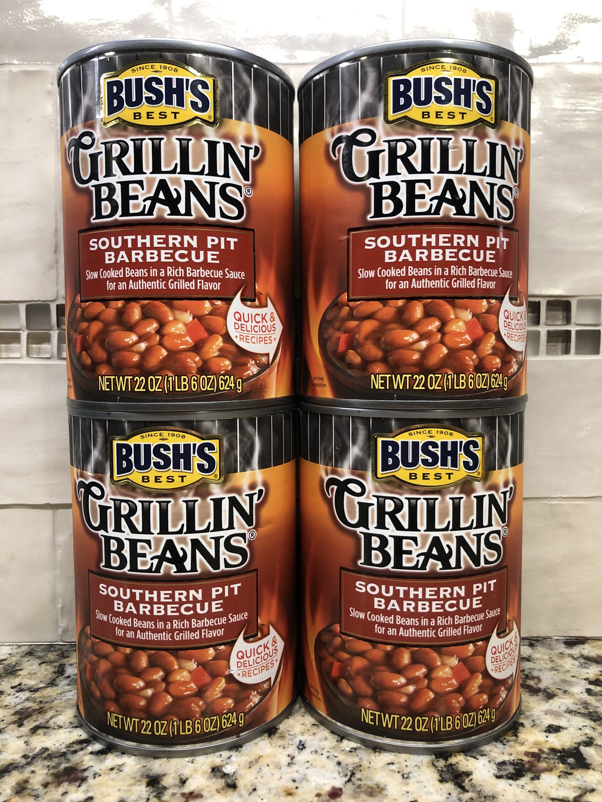 4 CANS Bush's Grillin' Baked Beans Southern Pit Barbeque 22 oz Navy ...