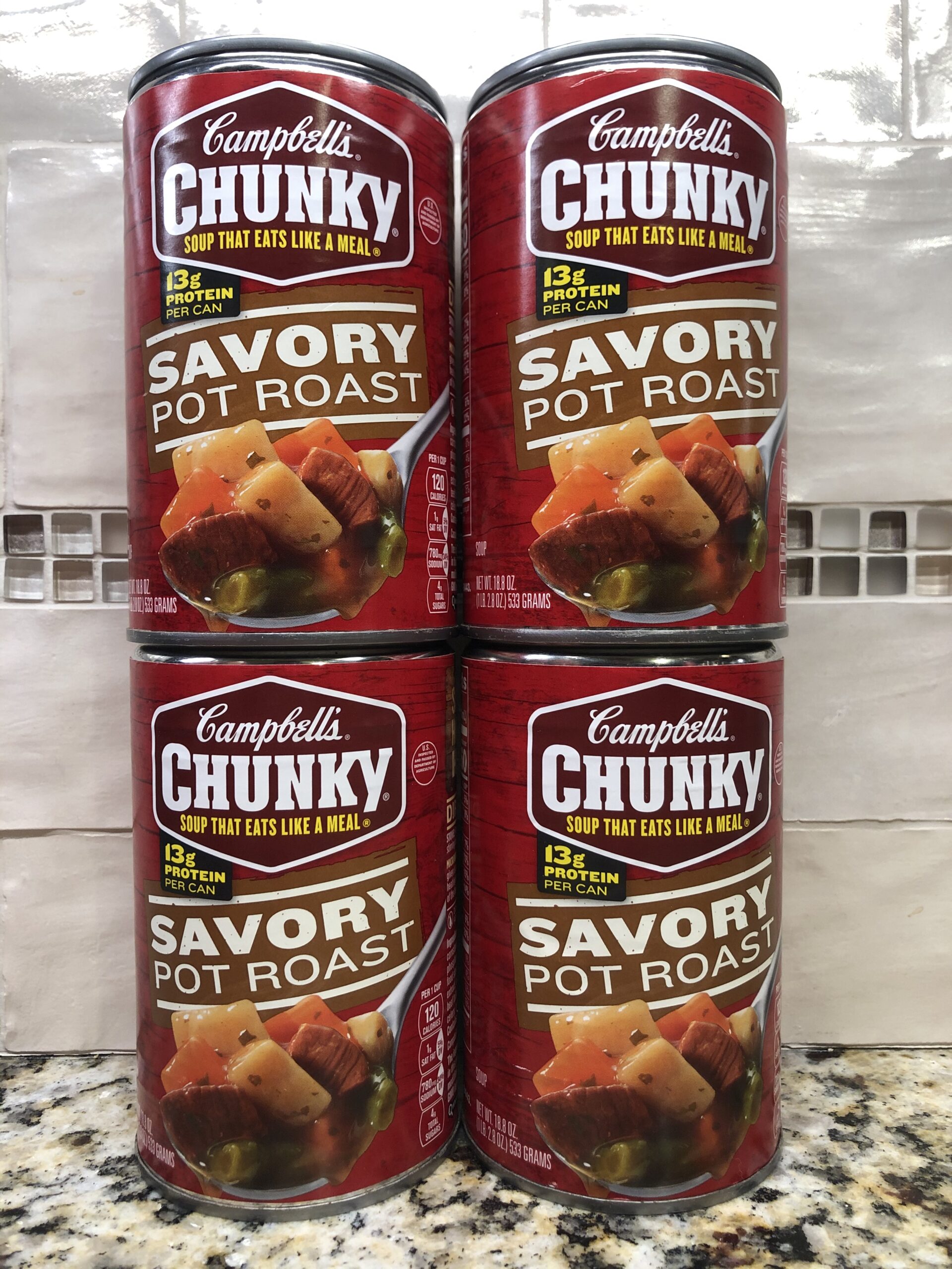 4 Campbell's CHUNKY Savory Pot Roast Soup 18.8 oz Cans Beef Potato