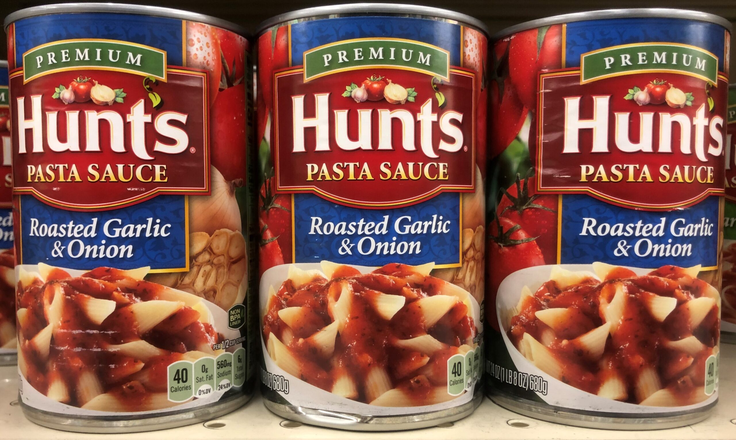 3 CANS Hunt's Roasted Garlic & Onion Spaghetti Pasta Sauce Tomato 24 Oz