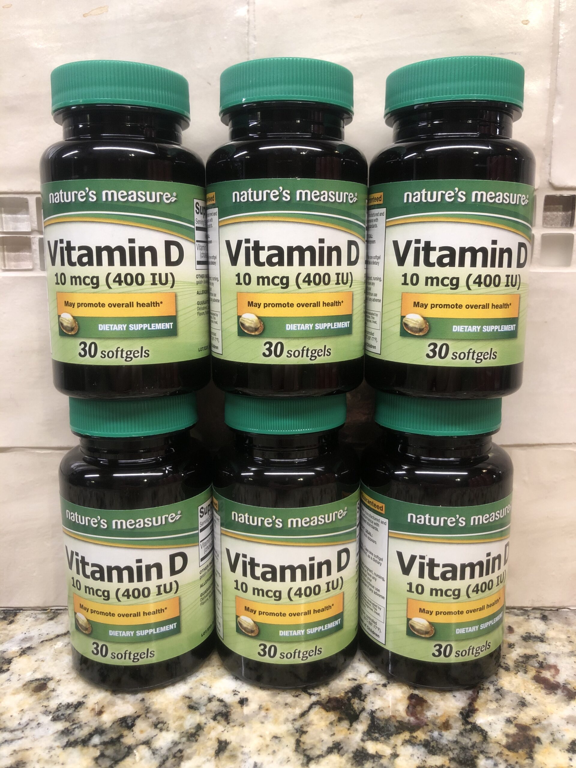 6 Bottles of Nature's Measure Vitamin D 400 IU 30 Softgels Vitamins D-3