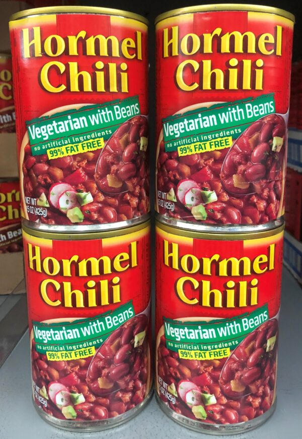 4 CANS Hormel Chili Vegetarian with Beans 15 oz Can Sauce 99% fat free ...