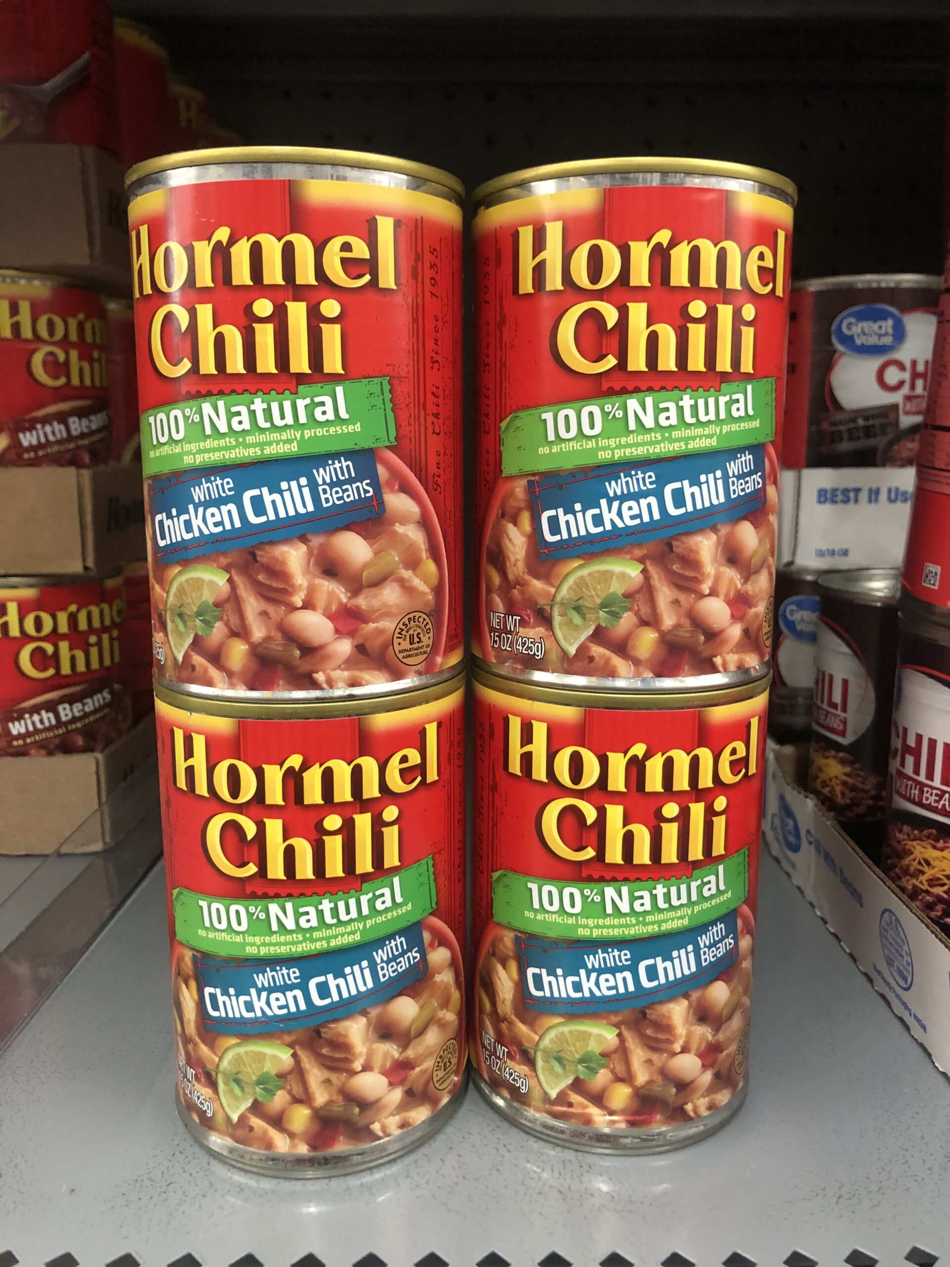 4 CANS Hormel 100% Natural White Chicken Chili With Beans 15 oz Can Dip Stew