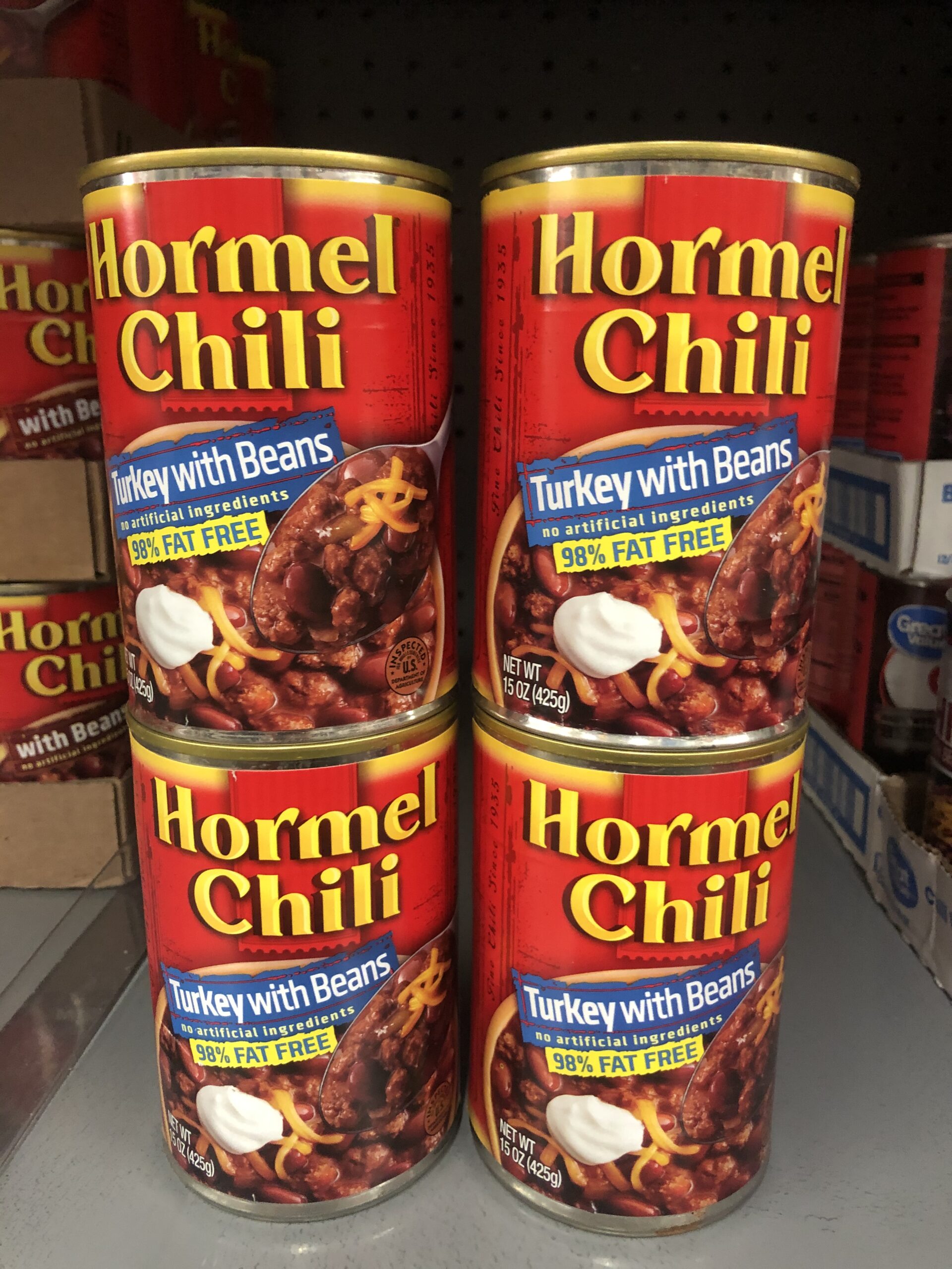 4 CANS Hormel Chili Turkey with Beans 15 oz Hamburger Sauce Hot Dog