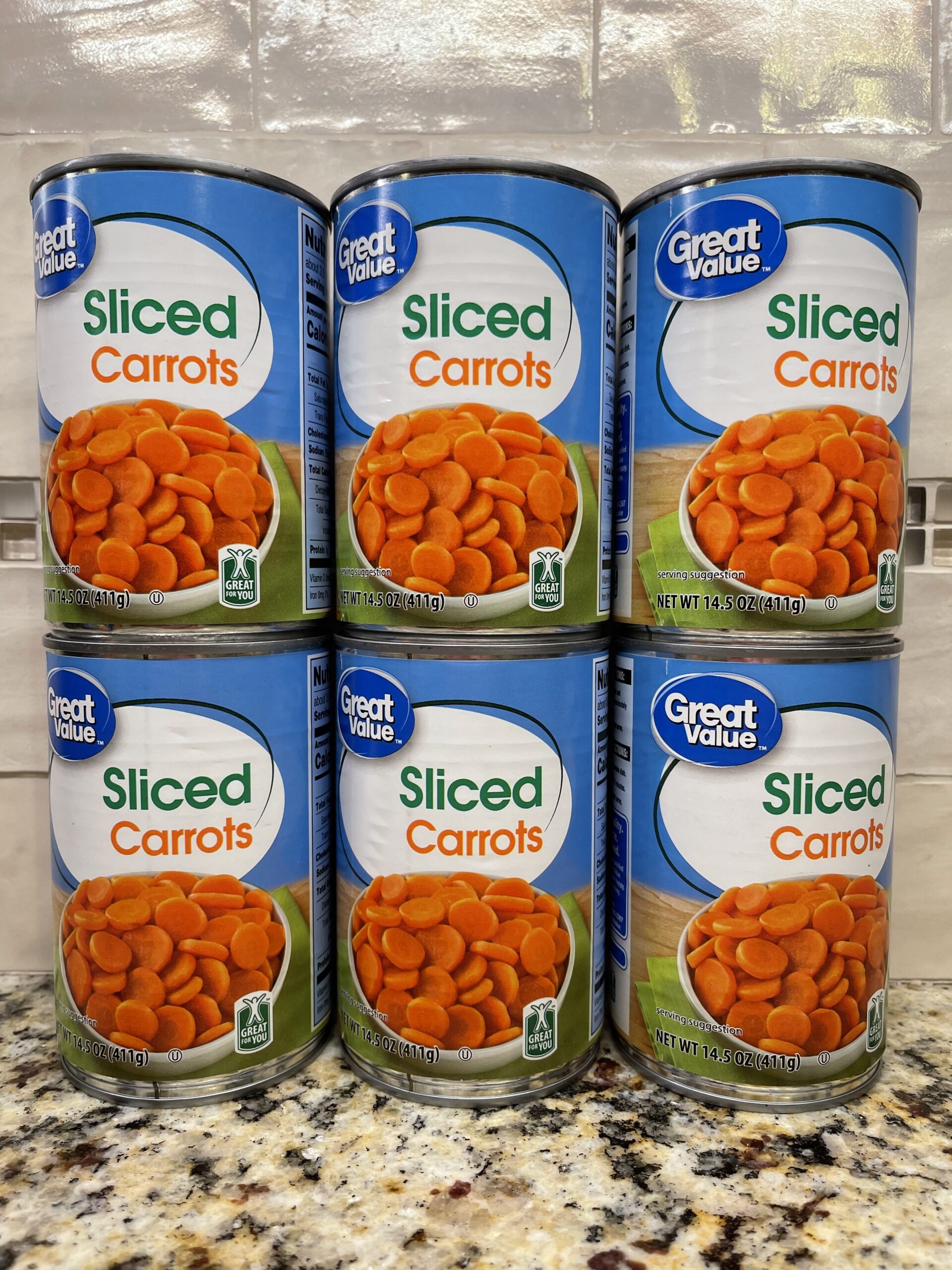 6 CANS Great Value Sliced Carrots 14.5 oz Can Vegetable Salad Juice