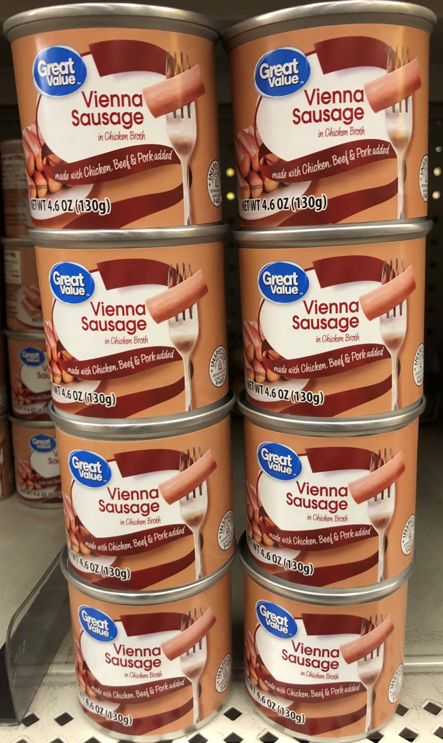 8 Cans Great Value Vienna Sausage In Chicken Broth Meat 4.6 oz Can Wiener