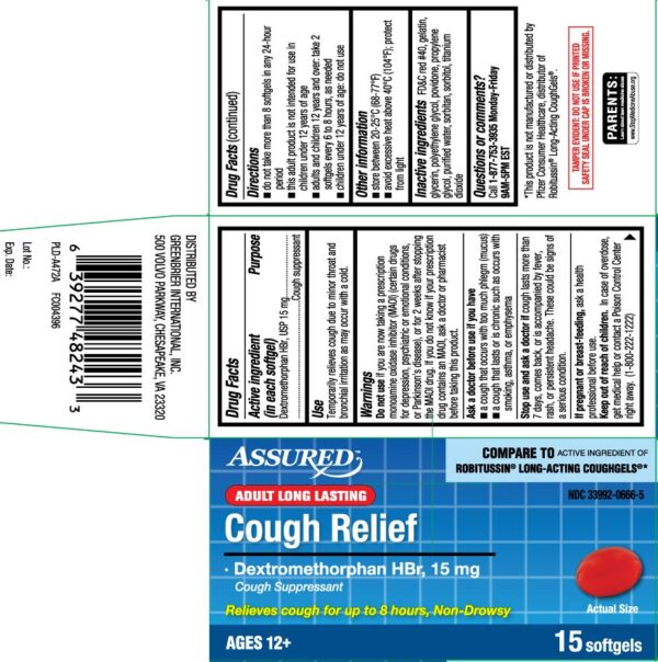 6 Bottles Assured Adult Long Lasting Cough Relief DXM 15 ct softgels ...