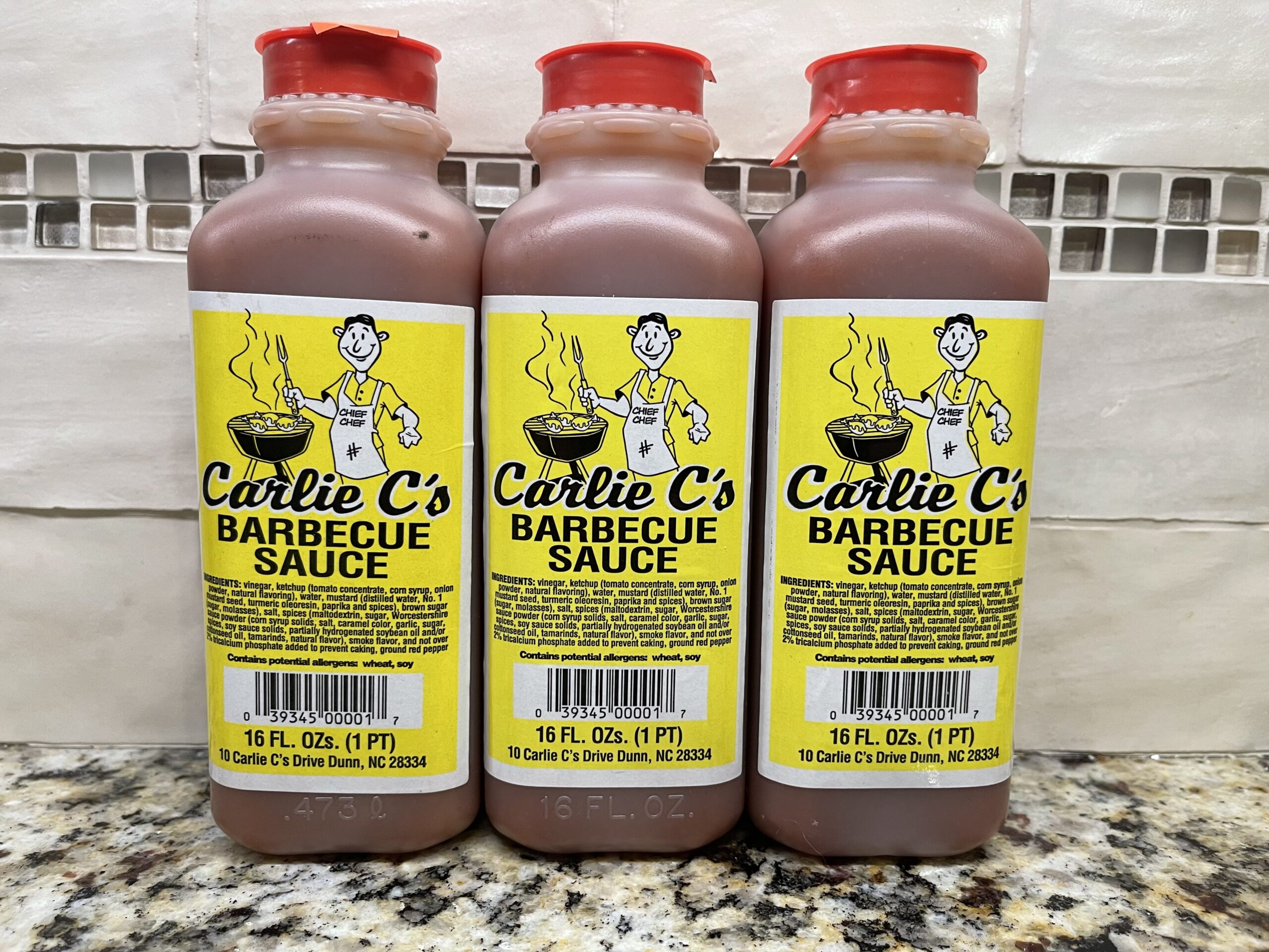 3 Bottles Carlie C's Original BBQ Sauce 16 oz Barbecue Pork Dip Chicken Dunn NC