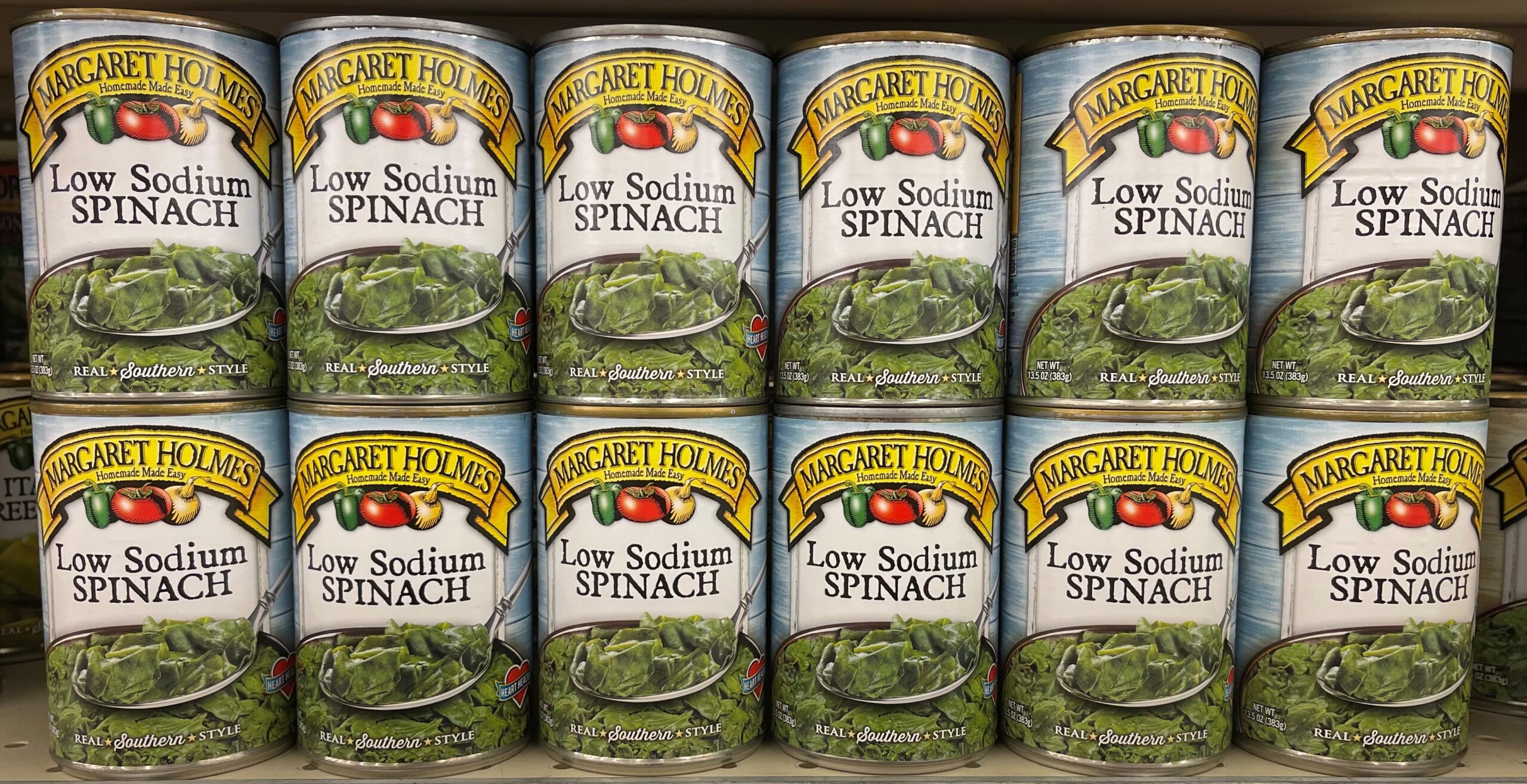 12 CANS Margaret Holmes Southern Style Low Sodium Spinach 13.5 oz Can