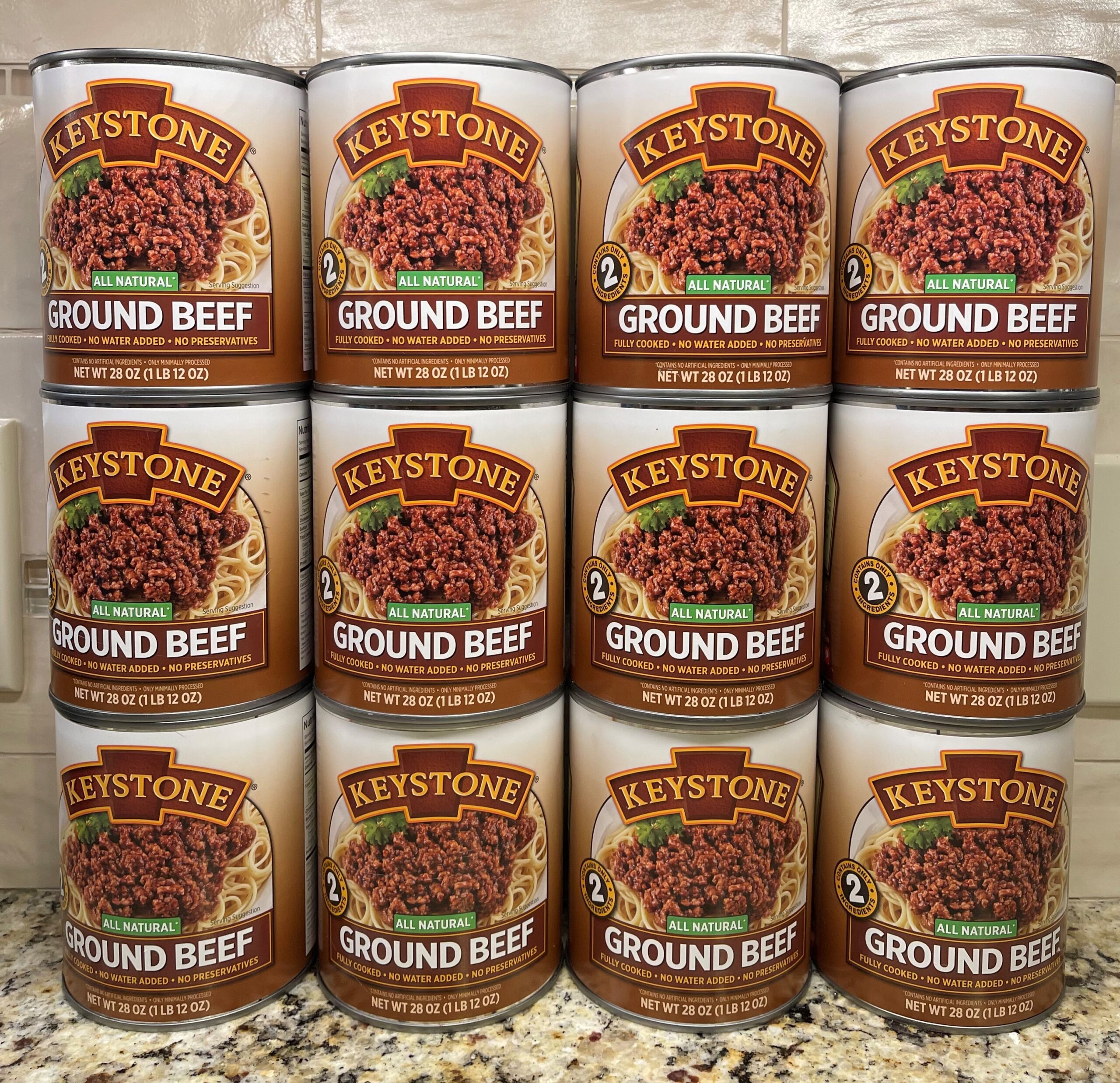 12 CANS Keystone All Natural Ground Beef 28 Oz Hamburger Tacos Spaghetti