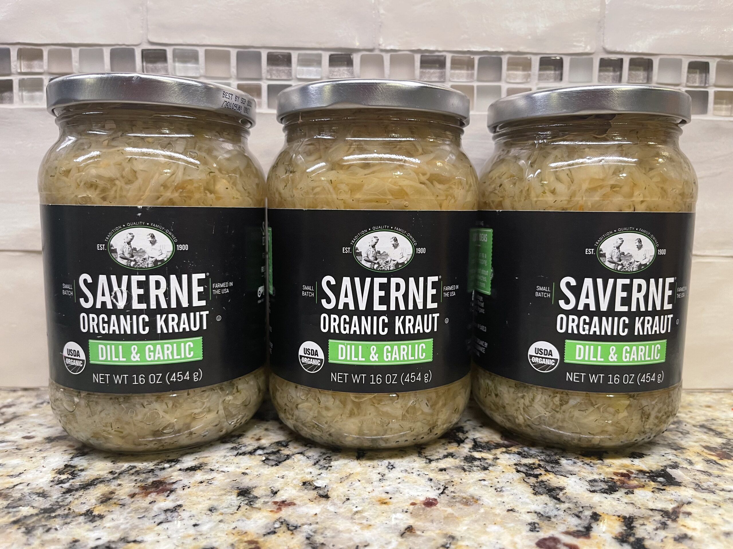 3 JARS Saverne Organic Dill & Garlic Kraut 16 oz Sauerkraut Pickled Cabbage