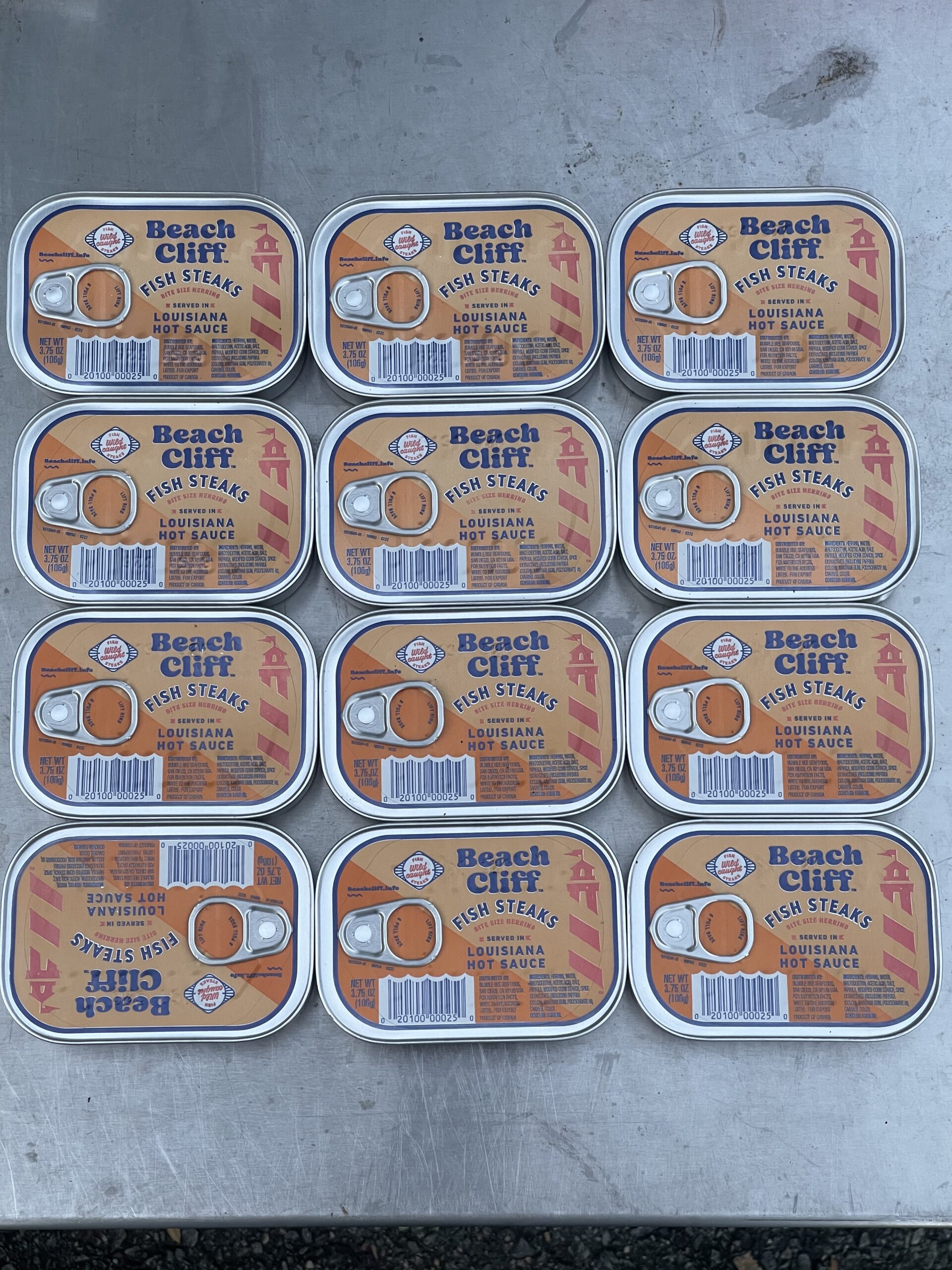 12 CANS Beach Cliff Fish Steaks in Louisiana Hot Sauce 3.75 Oz can