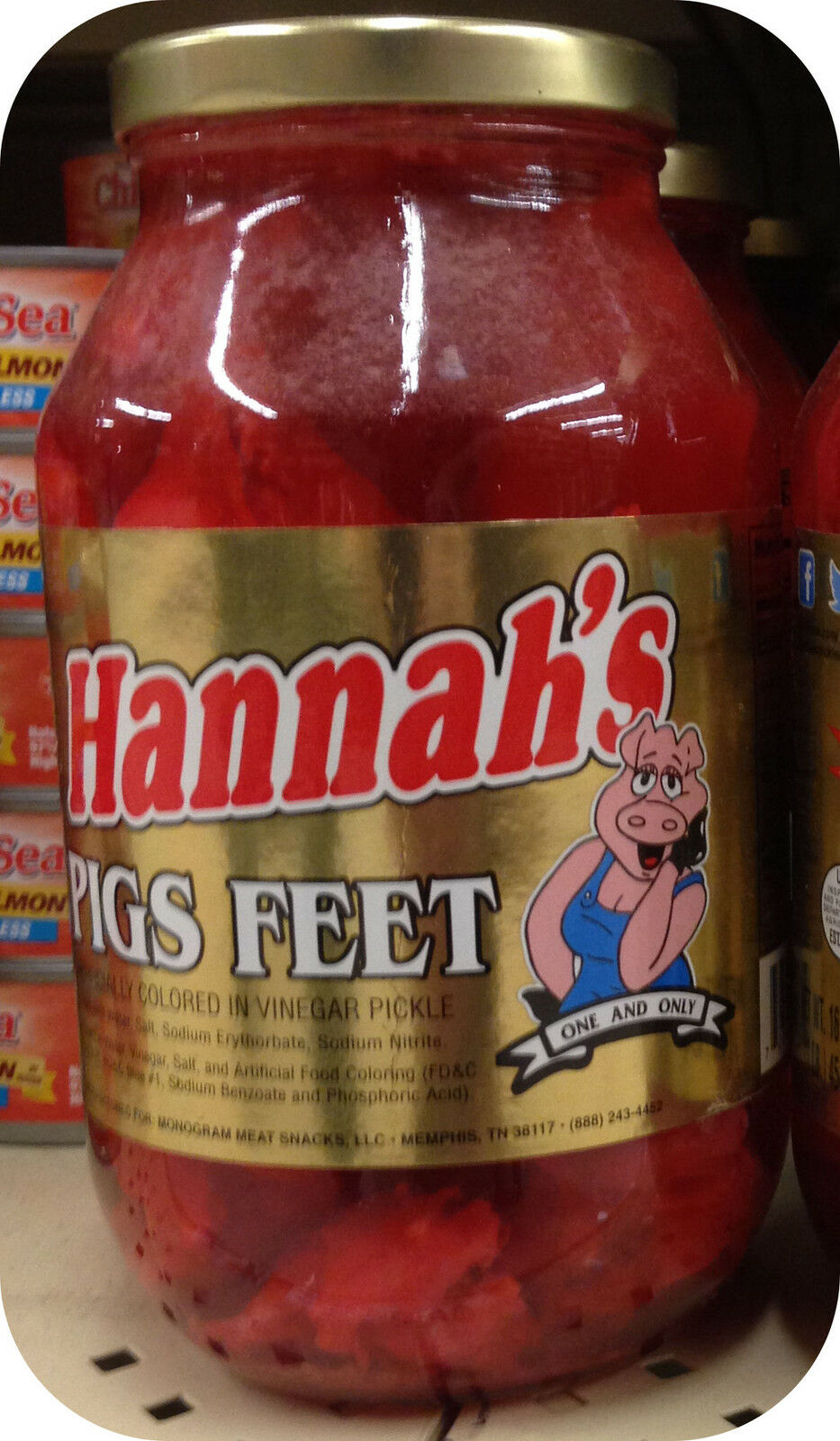 Hannah’s Pickled Pig’s Feet Jar Meat Snack Hot like Sausage Wieners 1/2 ...